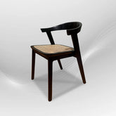 BATAVIA Comfortable Black Rattan Armchair| Modern Comfortable Teak Wood Armchair, Dining Room Chair with Curved Backrest, Side Chair for Living Room with Cane Seat, Black - AVRS FURNITURE