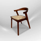 BATAVIA Comfortable Walnut Rattan Armchair| Modern Comfortable Teak Wood Armchair, Dining Room Chair with Curved Backrest, Side Chair for Living Room with Cane Seat, Walnut - AVRS FURNITURE