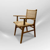 LAZY Walnut Rattan Armchair| Dining Chairs with Armrest,  Walnut Solid Teak Wood Chair, Cane Seat and Backrest, Boho