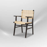 LAZY Black Rattan Armchair| Dining Chairs with Armrest, Black Solid Teak Wood Chair, Cane Seat and Backrest, Boho