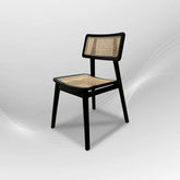 MOON Black Rattan Dining Chair| Modern Kitchen Chairs Armless for Dining Room, Black Wood Dining Room Chairs with Cane Back, Side Chairs for Restaurant