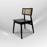 MOONBLOCK Black Rattan Dining Chair| Modern Wood Kitchen Chairs Armless for Dining Room, Black Wood Dining Room Chairs with Cane Back, Side Chairs for Restaurant