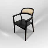 RETRO Black Rattan Armchair| Modern Wood Armchair for Dining Room, Black Wood Kitchen Chairs with Comfortable Backrest, Side Chairs for Restaurant - AVRS FURNITURE