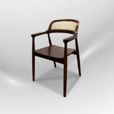 RETRO Walnut Rattan Armchair| Modern Wood Armchair for Dining Room, Walnut Wood Kitchen Chairs with Comfortable Backrest, Side Chairs for Restaurant - AVRS FURNITURE