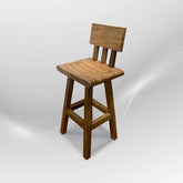 Solid Wood Bar Stool| Farmhouse Teak Wood Counter Height Bar Stool with Backrest for Kitchen Island, Wooden Barstools for Kitchen Counter, Walnut Color