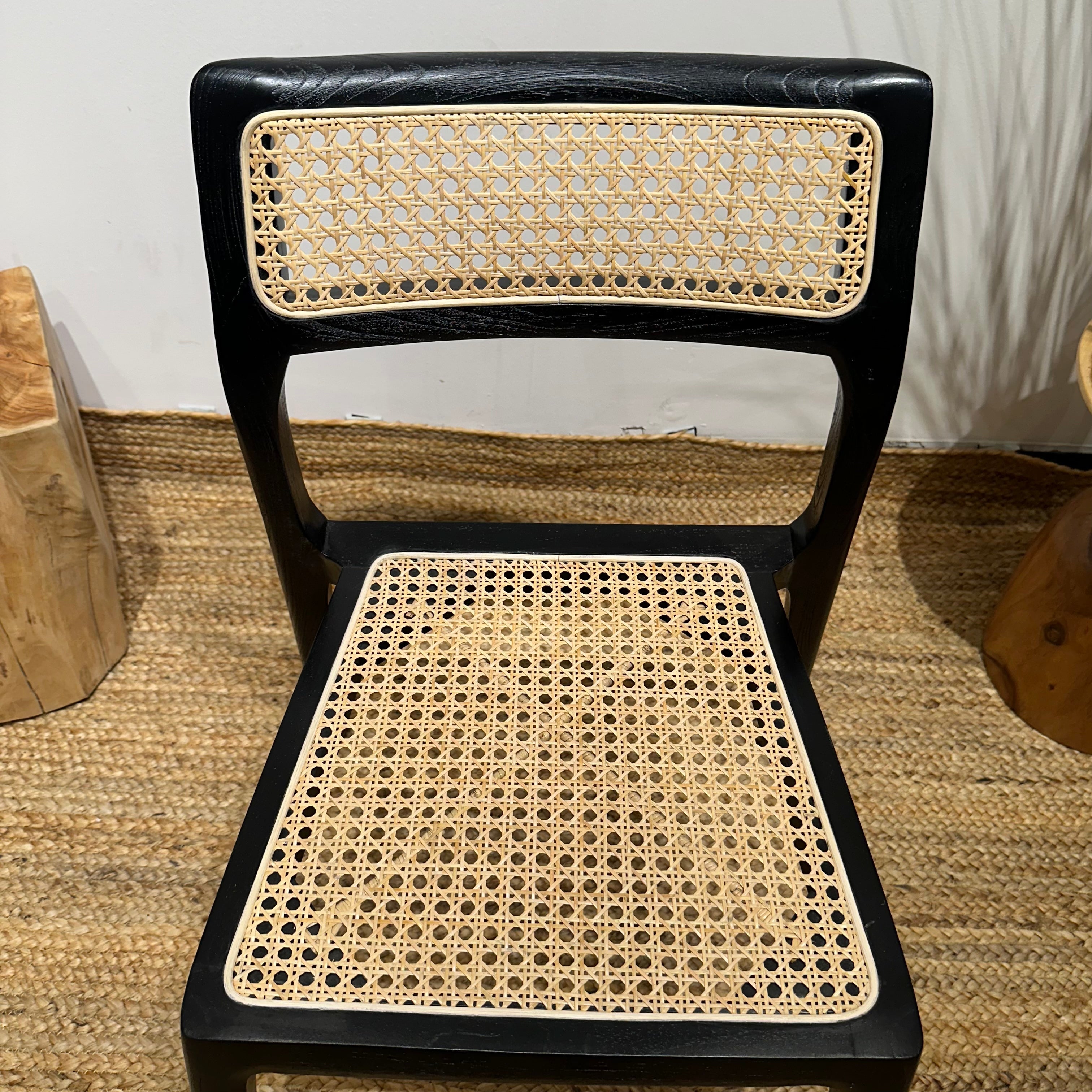 STACKING Black Rattan Dining Chair| Modern Kitchen Chairs Armless for Dining Room, Black Wood Dining Room Chairs with Cane Back, Side Chairs for Restaurant