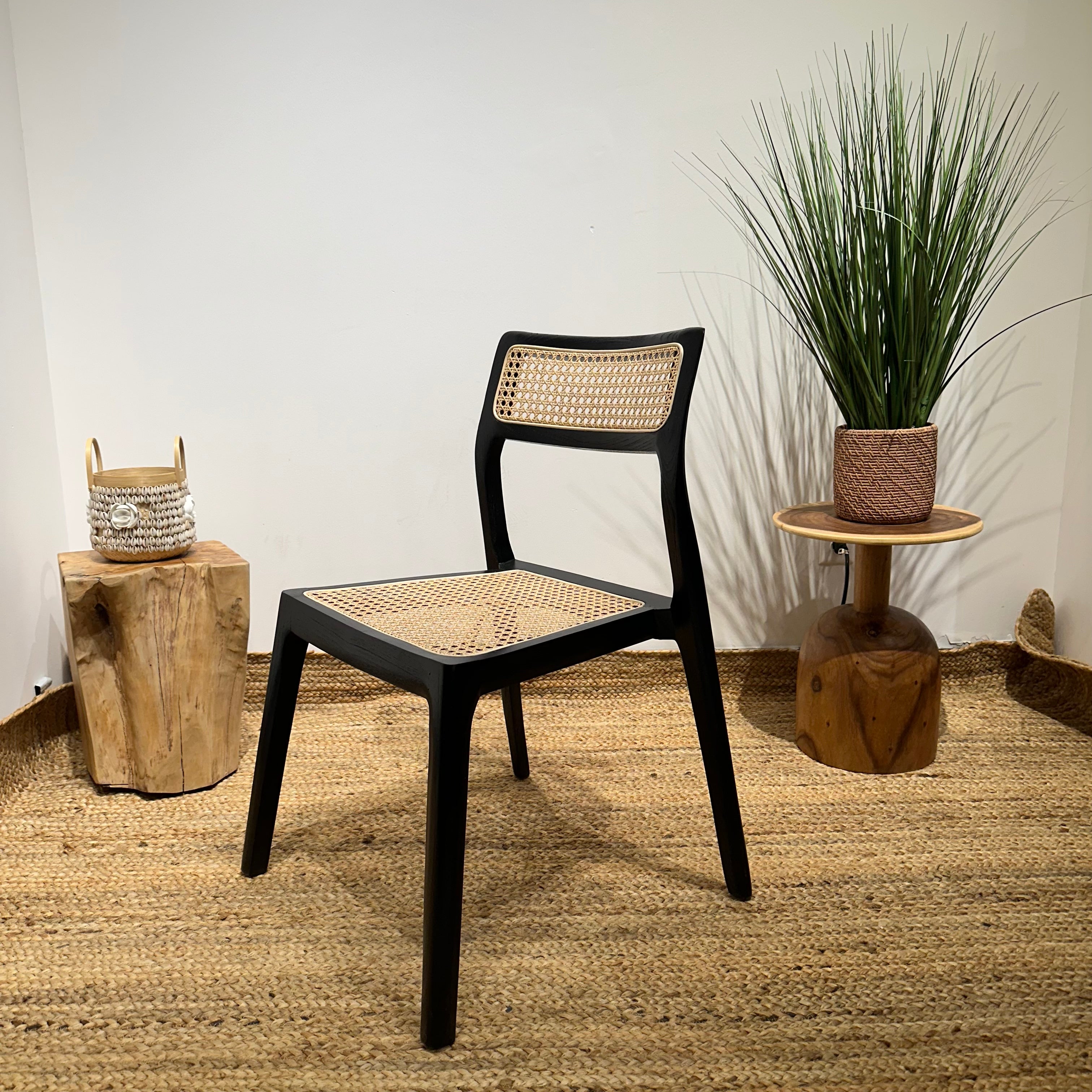 STACKING Black Rattan Dining Chair