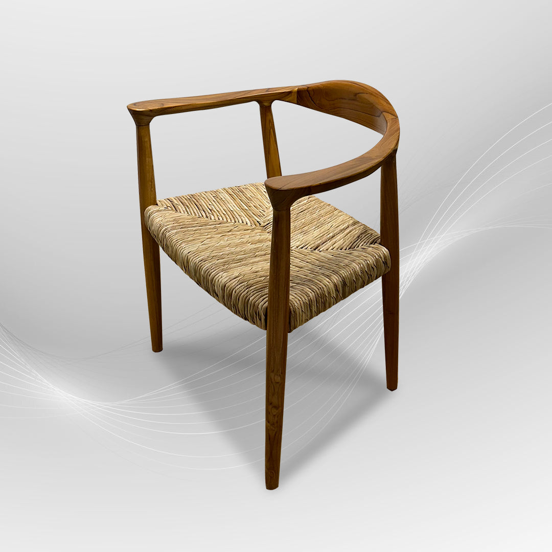 BANTENG Walnut Rattan Armchair Boho| Mid Century Modern Rattan Dining Chairs Walnut Kitchen Chairs Farmhouse Woven Dining Room Chairs Boho Cane Chair Wooden Dining Chairs with Weave Hemp Seat Curved Wooden Back Rest