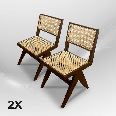 AARMLESS Stylish Walnut Rattan Dining Chair Boho