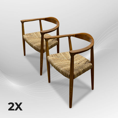 BANTENG Walnut Rattan Armchair Boho| Mid Century Modern Rattan Dining Chairs Walnut Kitchen Chairs Farmhouse Woven Dining Room Chairs Boho Cane Chair Wooden Dining Chairs with Weave Hemp Seat Curved Wooden Back Rest