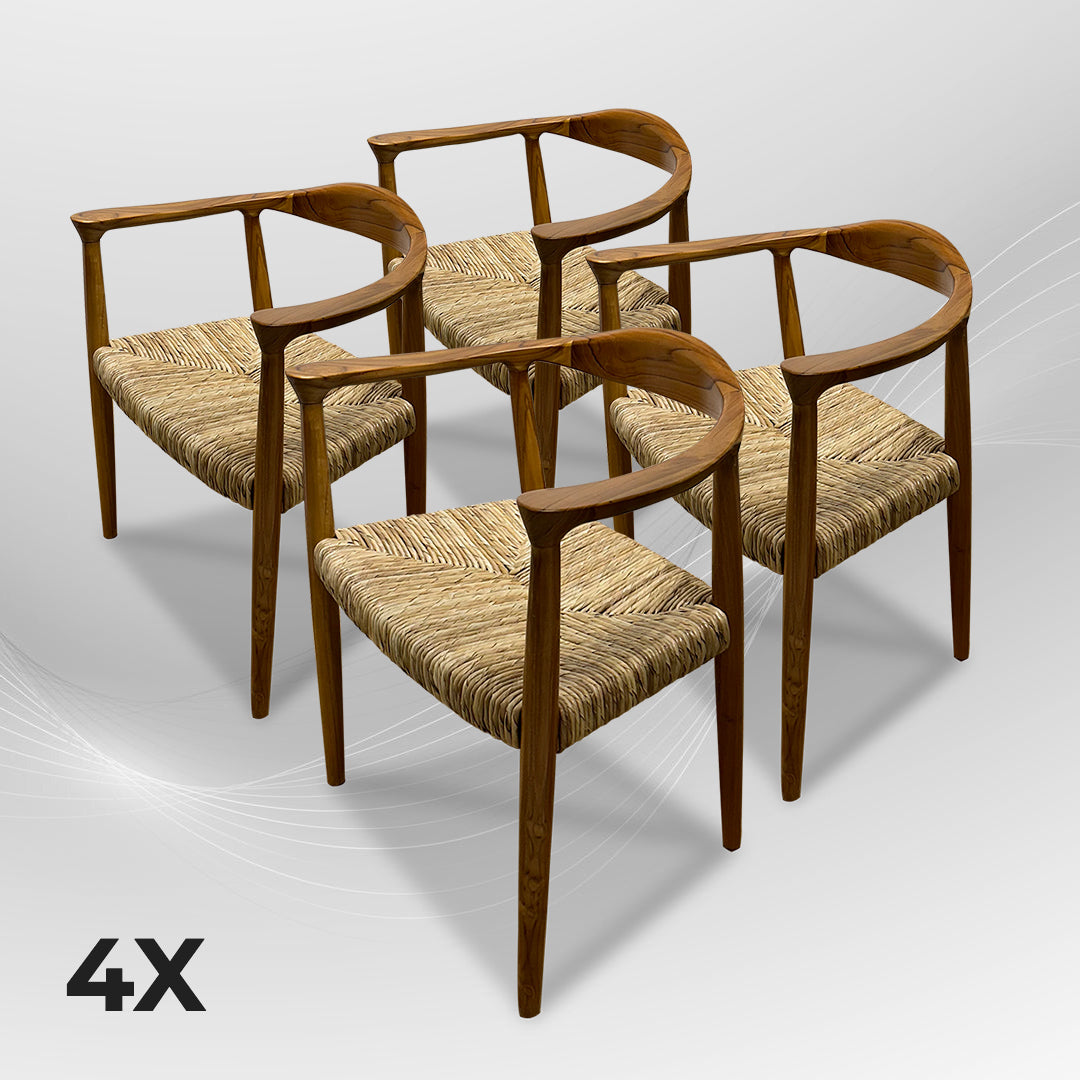 BANTENG Walnut Rattan Armchair Boho| Mid Century Modern Rattan Dining Chairs Walnut Kitchen Chairs Farmhouse Woven Dining Room Chairs Boho Cane Chair Wooden Dining Chairs with Weave Hemp Seat Curved Wooden Back Rest