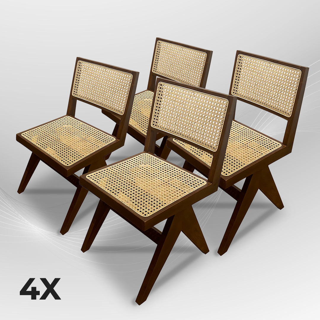 AARMLESS Stylish Walnut Rattan Dining Chair Boho