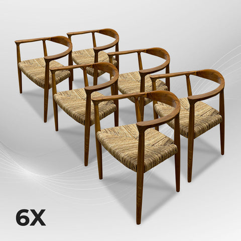 BANTENG Walnut Rattan Armchair Boho| Mid Century Modern Rattan Dining Chairs Walnut Kitchen Chairs Farmhouse Woven Dining Room Chairs Boho Cane Chair Wooden Dining Chairs with Weave Hemp Seat Curved Wooden Back Rest