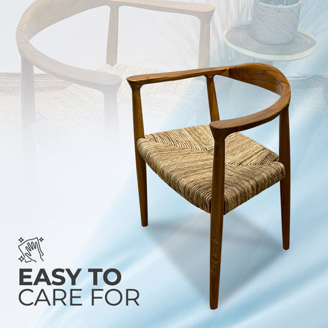 BANTENG Walnut Rattan Armchair Boho| Mid Century Modern Rattan Dining Chairs Walnut Kitchen Chairs Farmhouse Woven Dining Room Chairs Boho Cane Chair Wooden Dining Chairs with Weave Hemp Seat Curved Wooden Back Rest