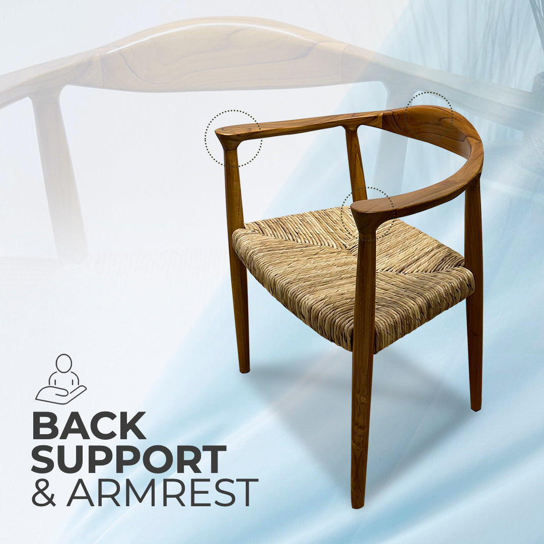 BANTENG Walnut Rattan Armchair Boho| Mid Century Modern Rattan Dining Chairs Walnut Kitchen Chairs Farmhouse Woven Dining Room Chairs Boho Cane Chair Wooden Dining Chairs with Weave Hemp Seat Curved Wooden Back Rest