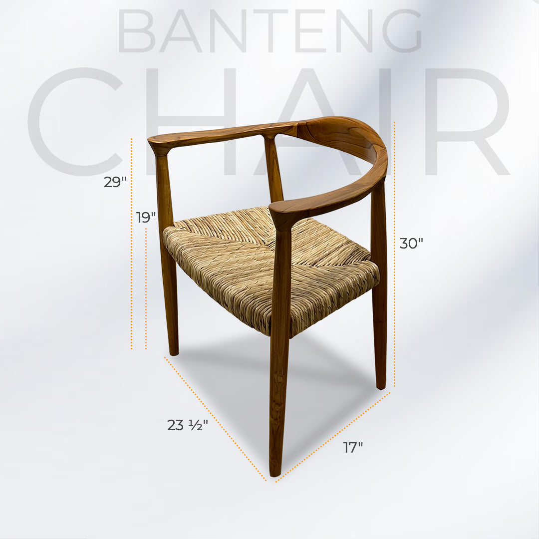 BANTENG Walnut Rattan Armchair Boho| Mid Century Modern Rattan Dining Chairs Walnut Kitchen Chairs Farmhouse Woven Dining Room Chairs Boho Cane Chair Wooden Dining Chairs with Weave Hemp Seat Curved Wooden Back Rest