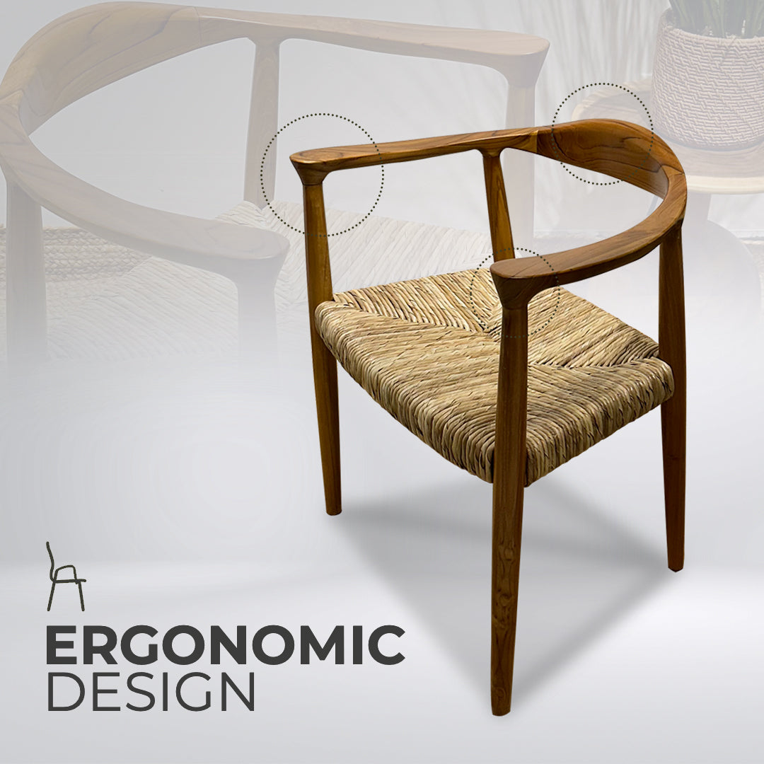 BANTENG Walnut Rattan Armchair Boho| Mid Century Modern Rattan Dining Chairs Walnut Kitchen Chairs Farmhouse Woven Dining Room Chairs Boho Cane Chair Wooden Dining Chairs with Weave Hemp Seat Curved Wooden Back Rest