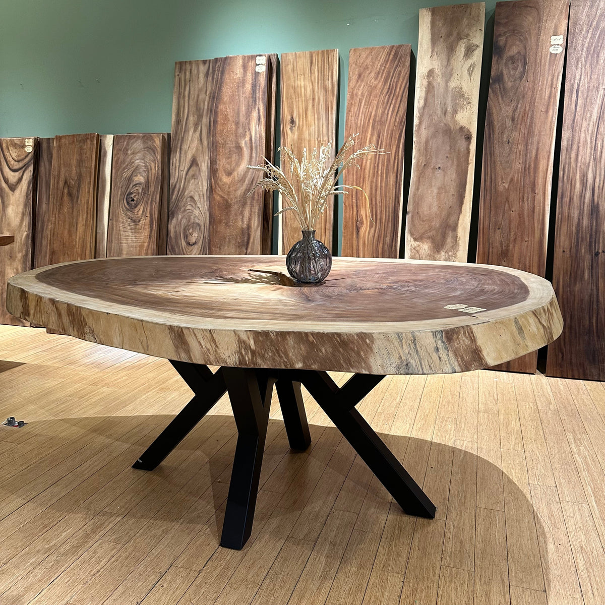 75" ROUND SOLID WOOD DINING TABLE