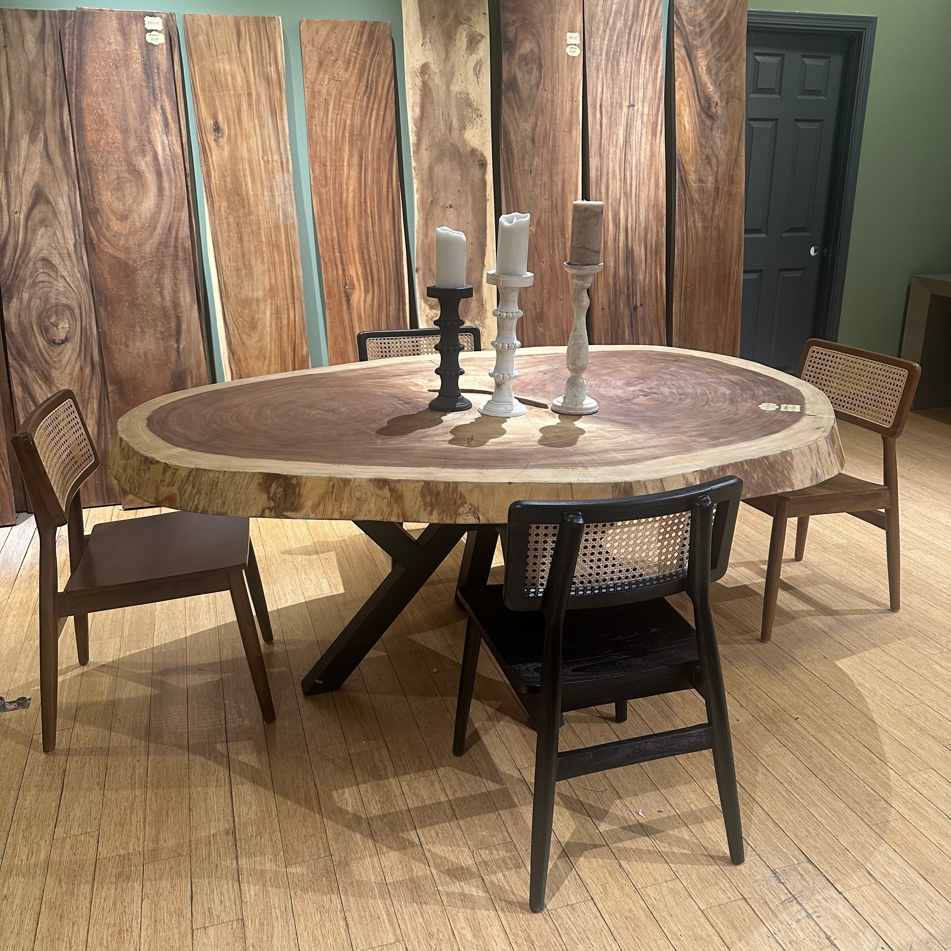 75" ROUND SOLID WOOD DINING TABLE