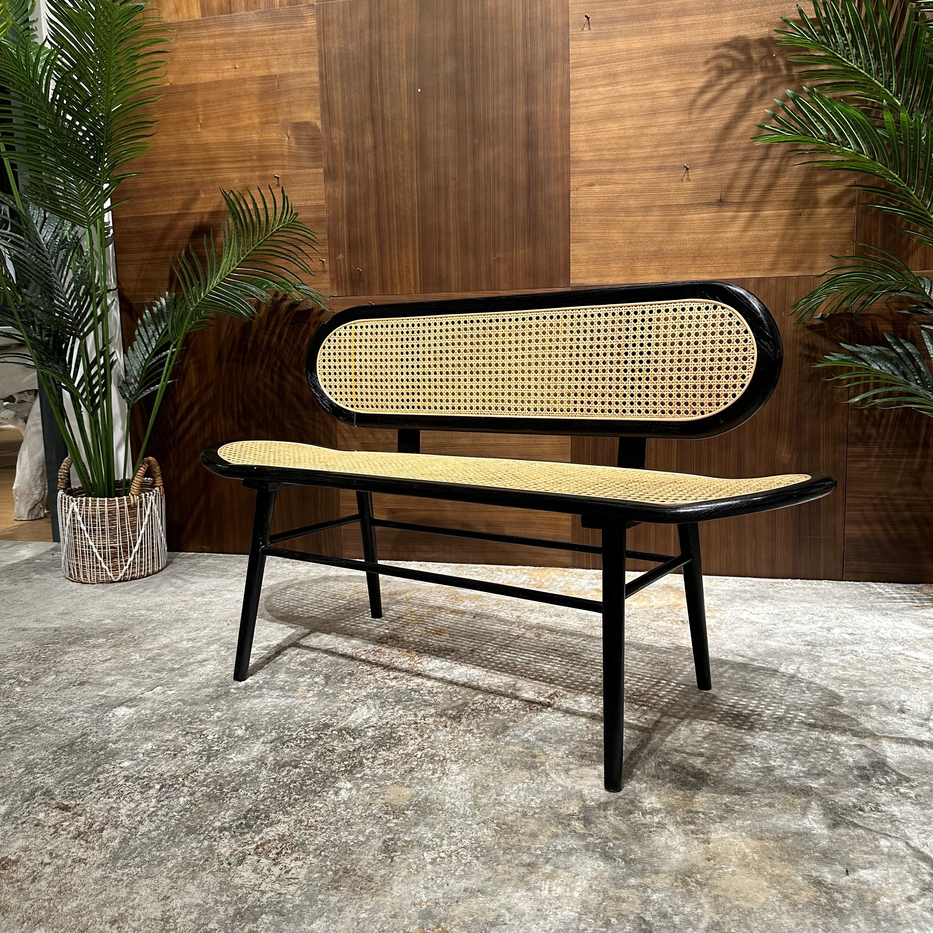 WOVEN RATTAN BENCH