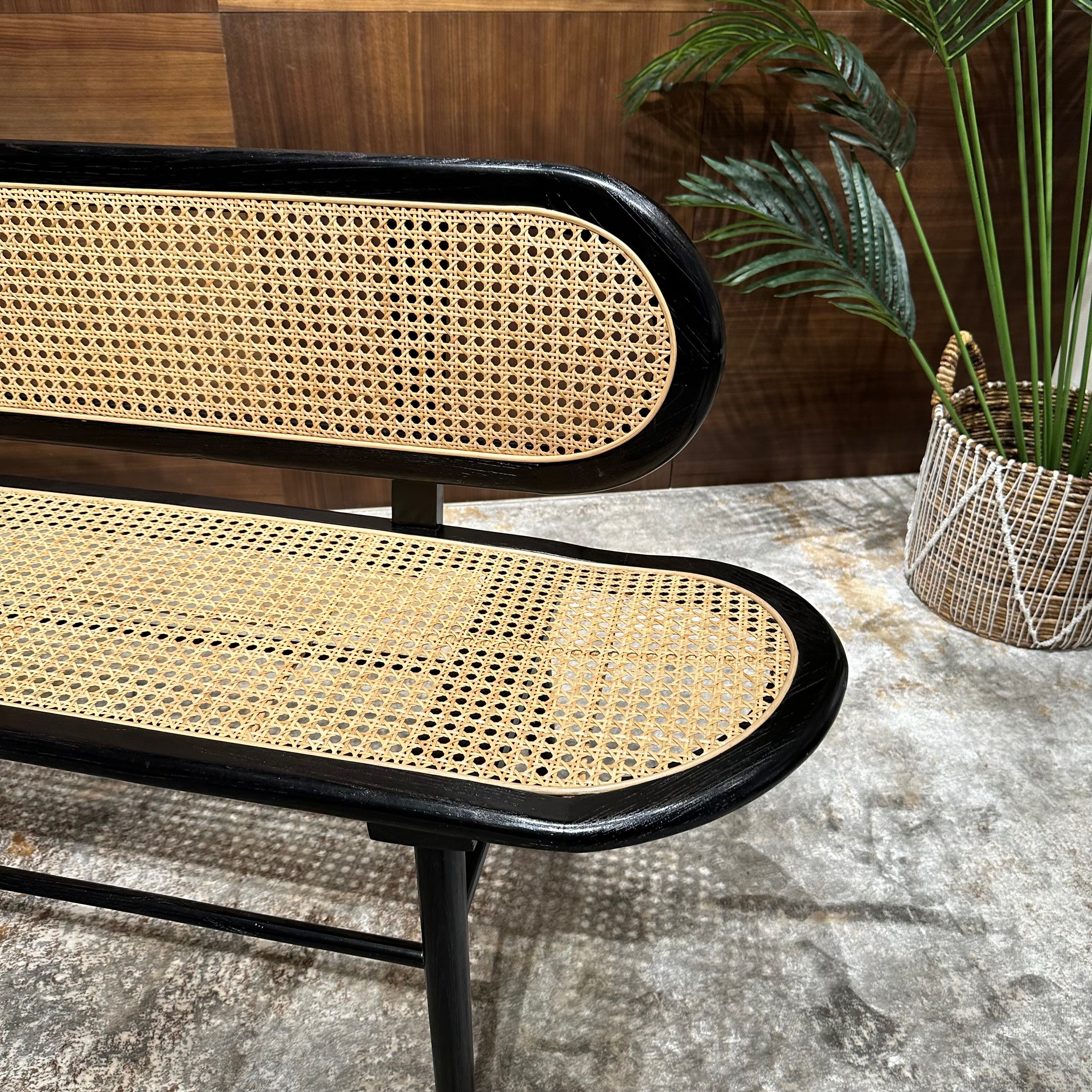 WOVEN RATTAN BENCH