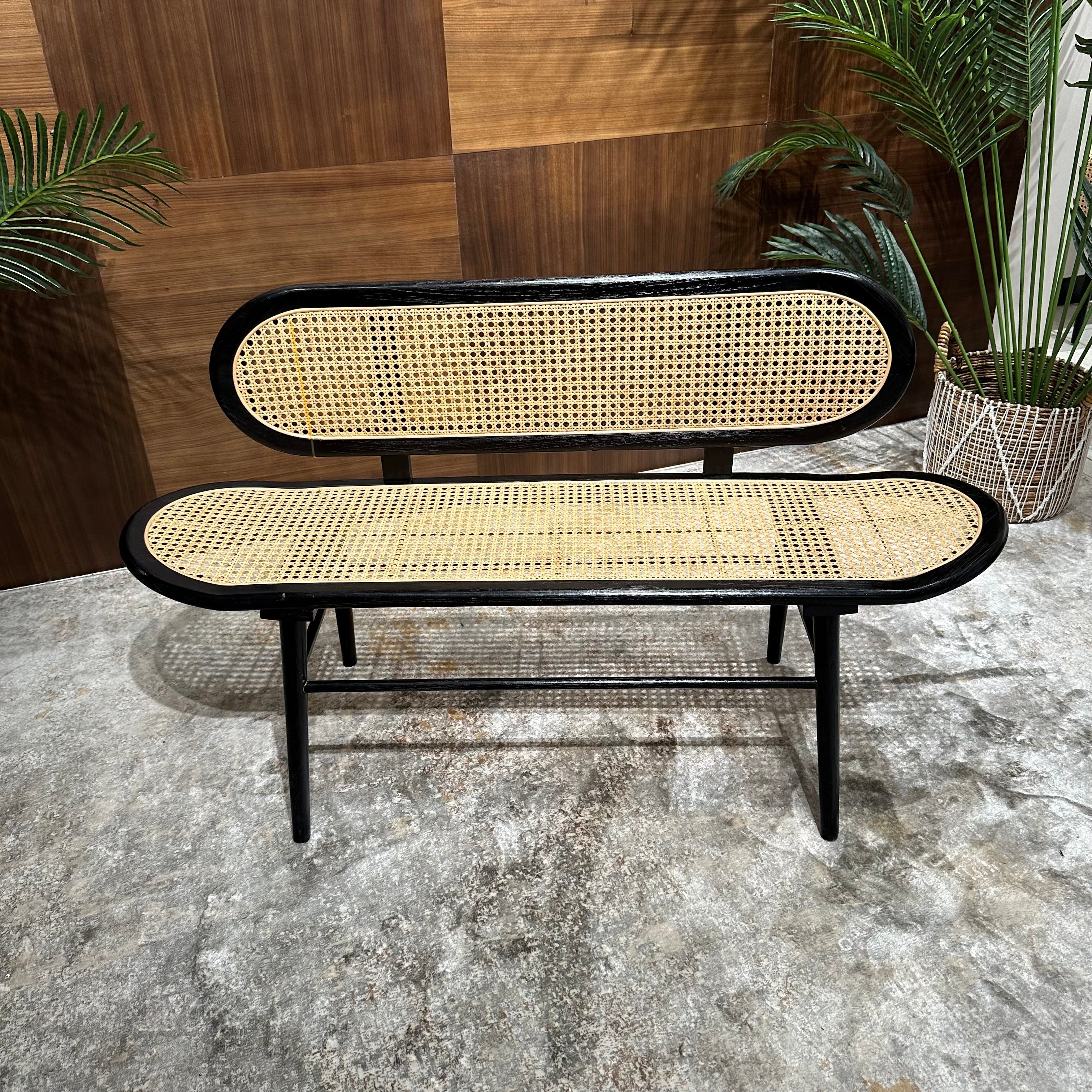 WOVEN RATTAN BENCH