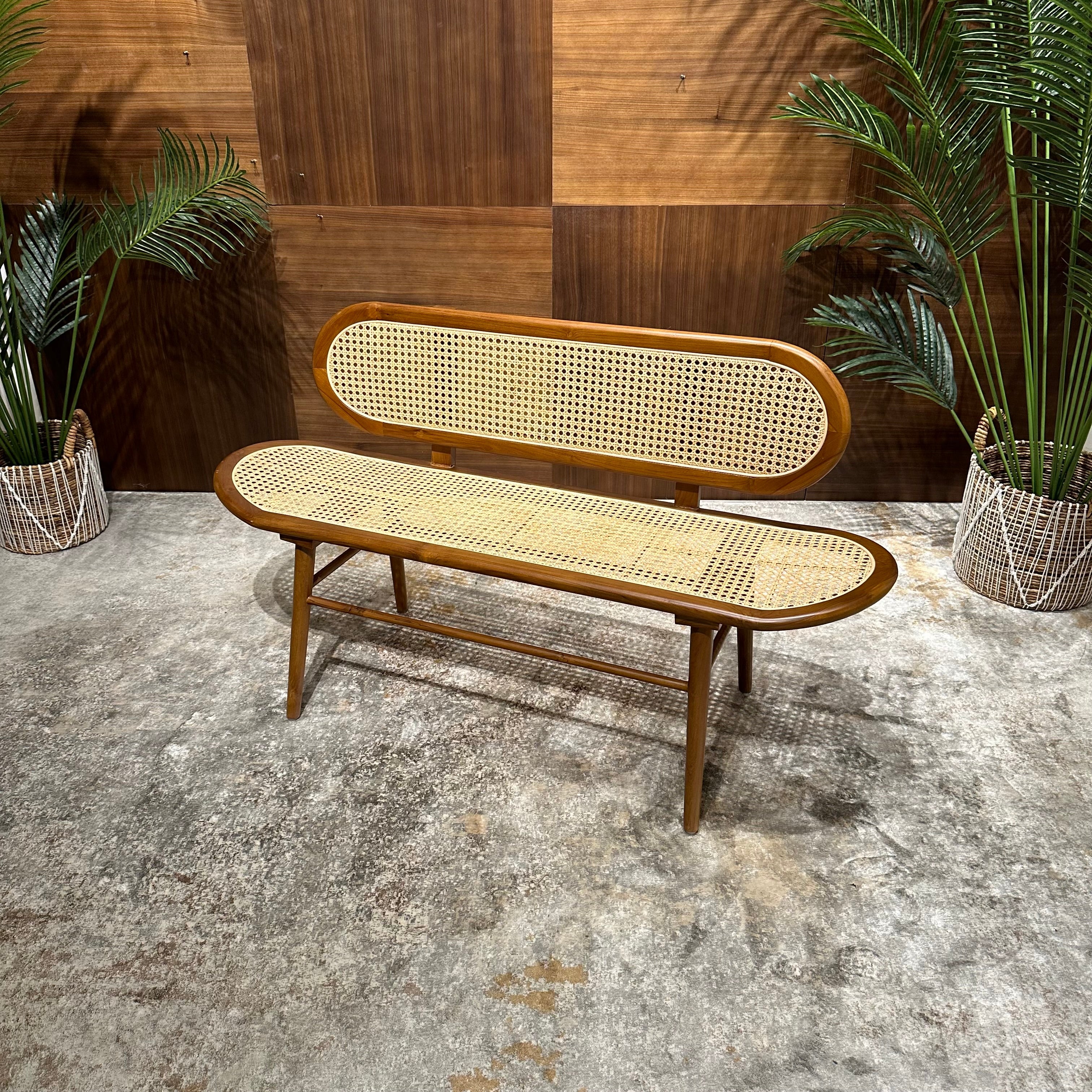 WOVEN RATTAN BENCH