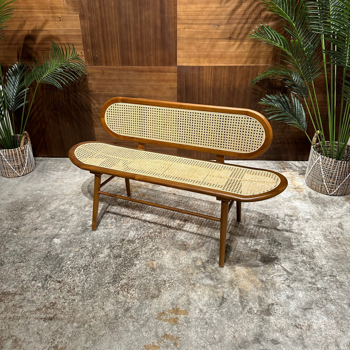 WOVEN RATTAN BENCH