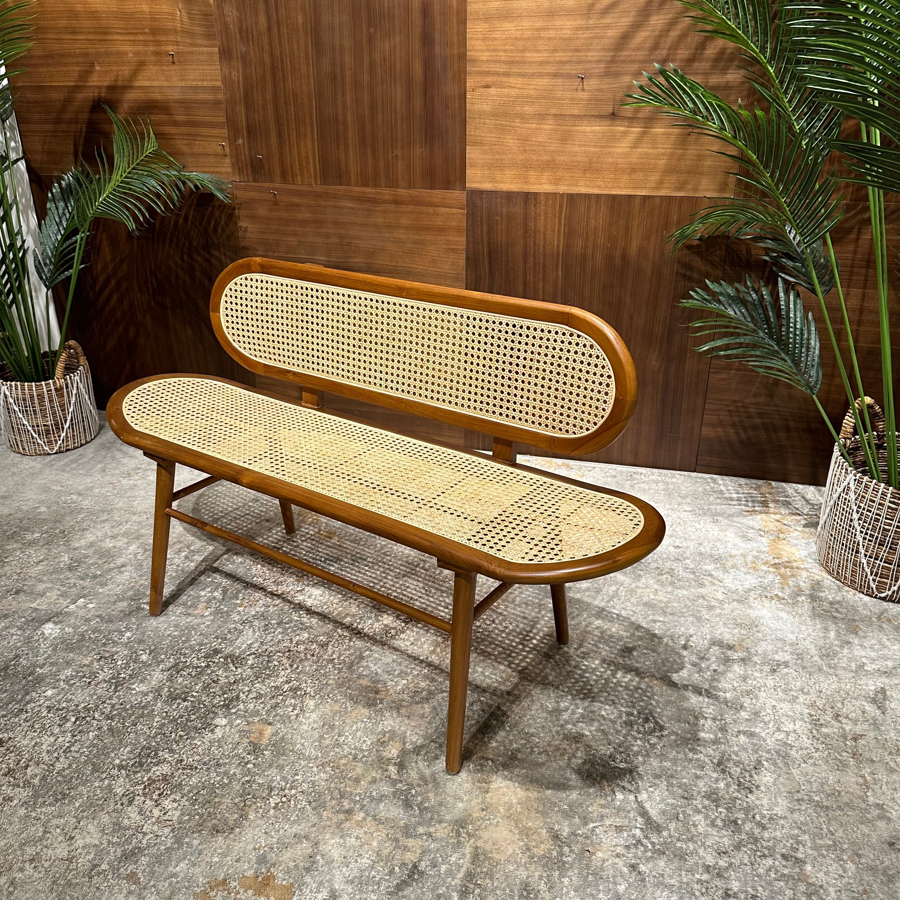 WOVEN RATTAN BENCH