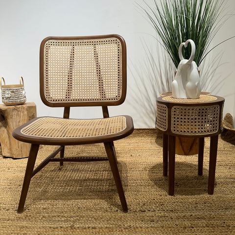 SELVIA Stylish Walnut Rattan Accent Chair