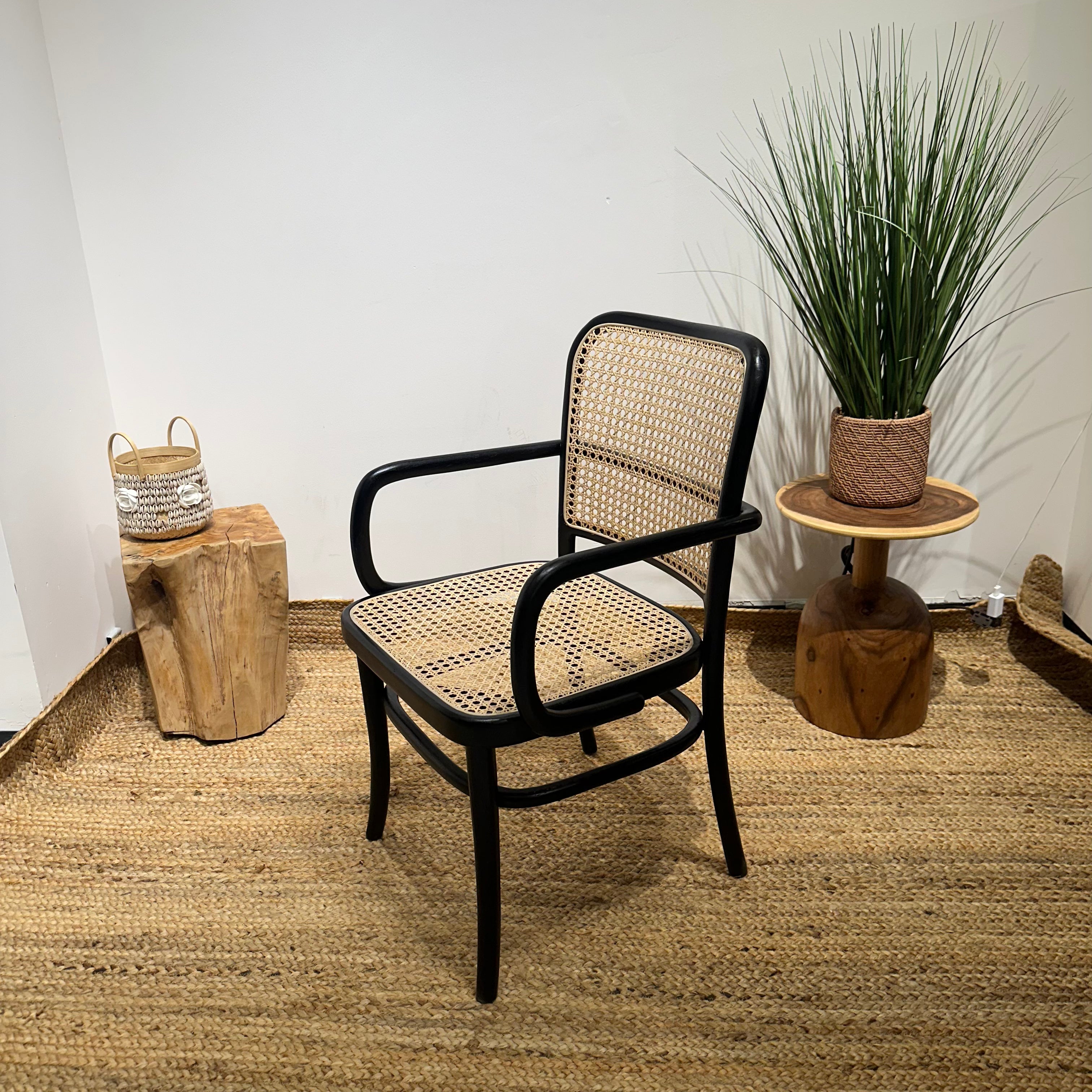 KEVINWITHARM Black Rattan Mid-Century Modern Armchair