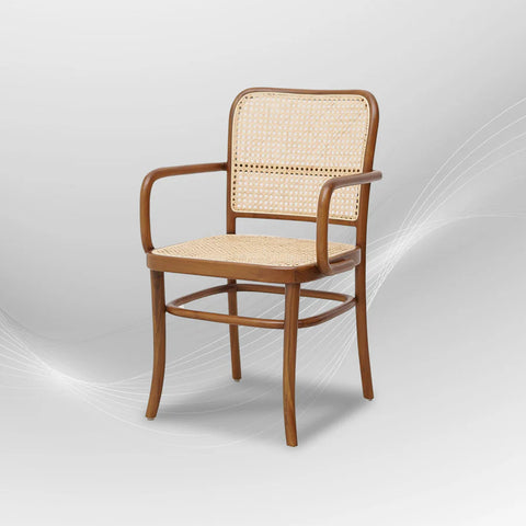 KEVINWITHARM Walnut Rattan Mid-Century Modern Armchair