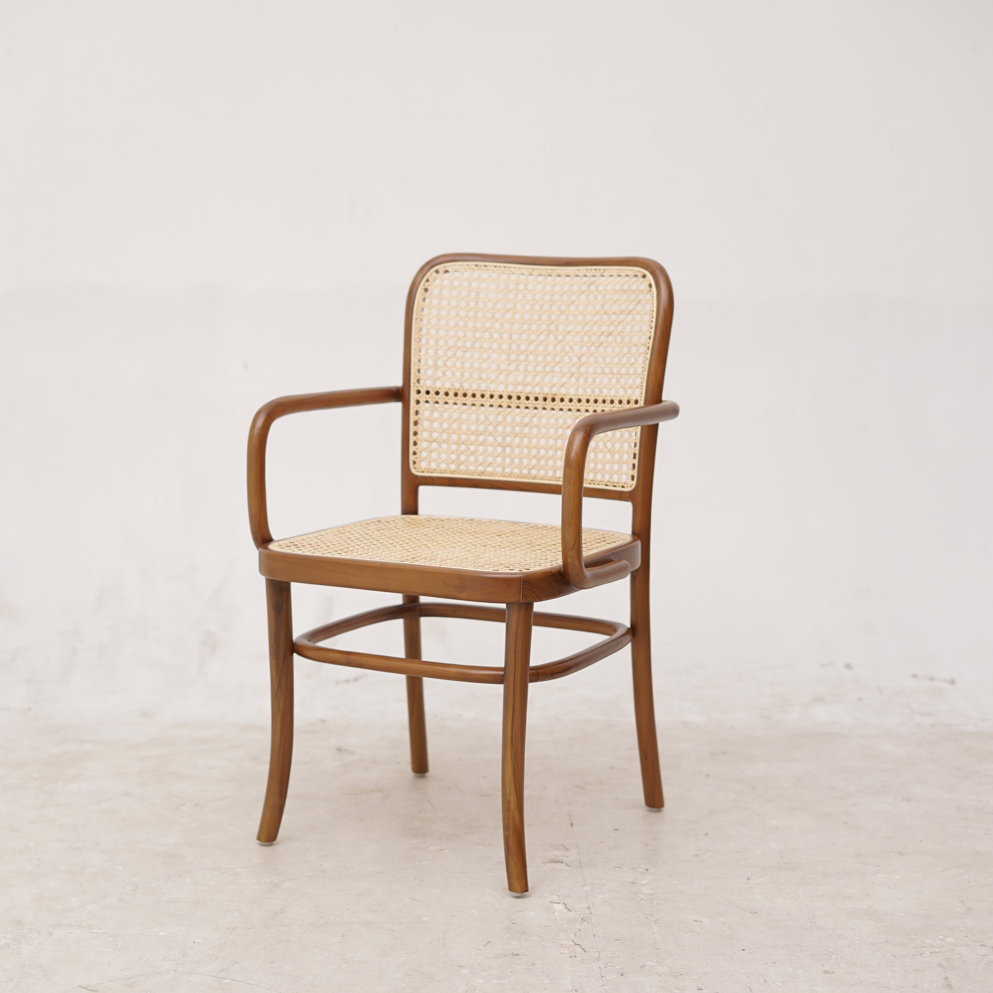 KEVINWITHARM Walnut Rattan Mid-Century Modern Armchair