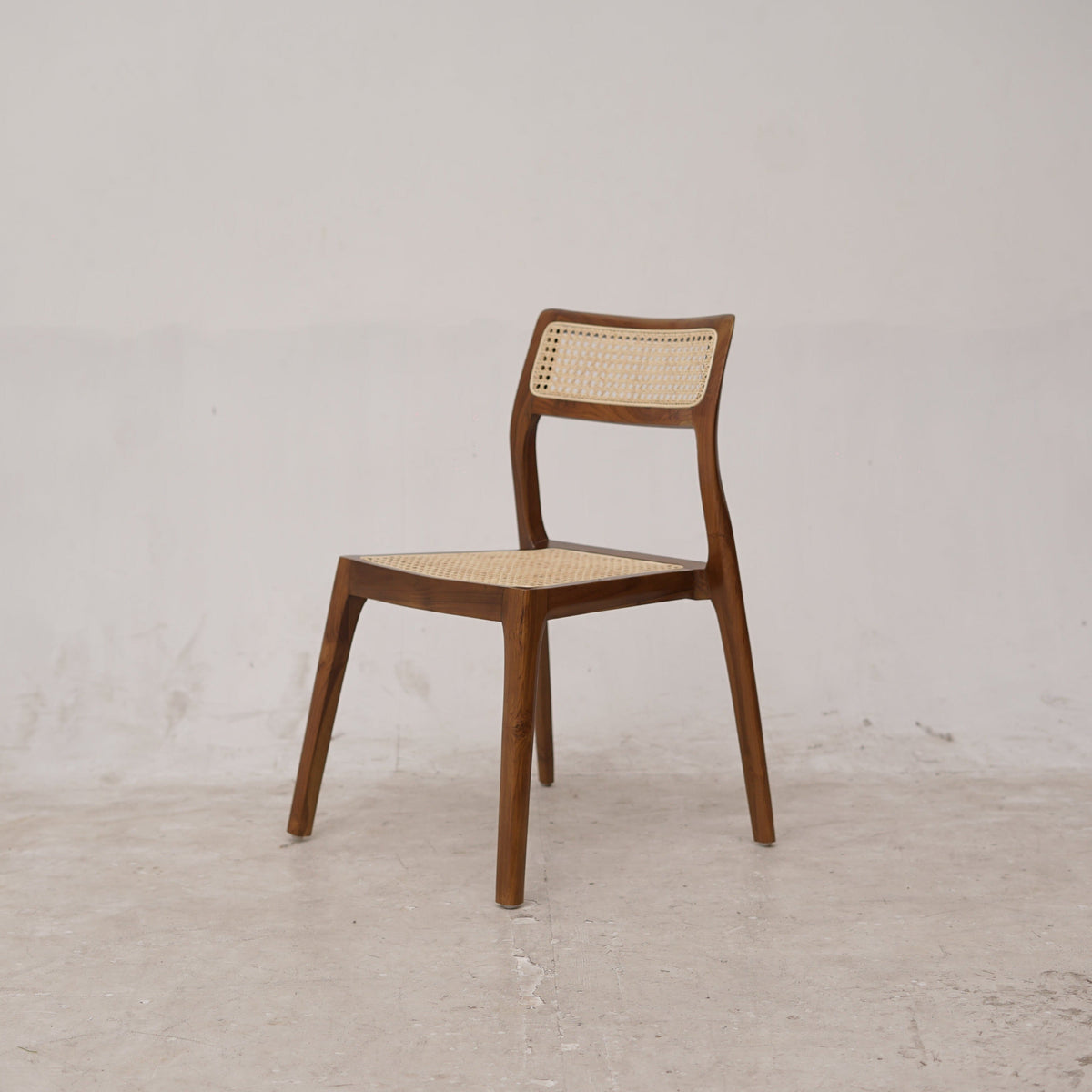 STACKING Walnut Rattan Dining Chair